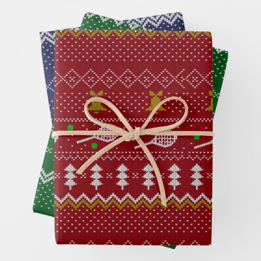 テニスクリスマスセーター編み模様クリスマス ラッピングペーパーシート (インサイチュ)