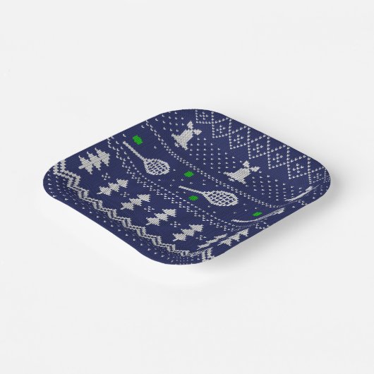 テニスクリスマスセーター編み模様スカンジ ペーパープレート (傾斜あり)