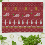テニスクリスマスセーター編み模様レッドクリスマス キッチンタオル<br><div class="desc">暖かく居心地の良い冬の日と夜のイラストレーションデザインおもしろいは、クラシックがテニスラケットと緑のテニスボールと醜いクリスマスセーターを編み込み、ジングルベル、モミの木々、雪片を特徴とする。クリスマススミニマルターターパターンフェスティバルデザインライトブルーとホワイトテニス選手のための白。テニスクリスマスパターンセーター。テニスクリスマスデザイン。スカンジテニスクリスマスノールギフト。北欧テニスクリスマスパターン。テニスのクリスマスプレゼント</div>