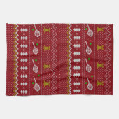 テニスクリスマスセーター編み模様レッドクリスマス キッチンタオル (横)