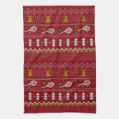 テニスクリスマスセーター編み模様レッドクリスマス キッチンタオル (縦)