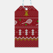 テニスクリスマスセーター編み模様レッドクリスマス ギフトタグ (正面)