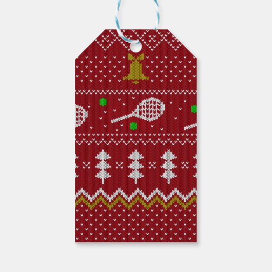 テニスクリスマスセーター編み模様レッドクリスマス ギフトタグ (裏面)