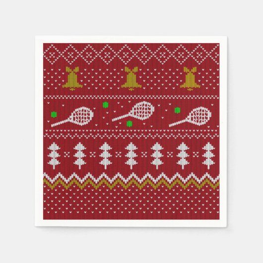 テニスクリスマスセーター編み模様レッドクリスマス スタンダードカクテルナプキン (正面)