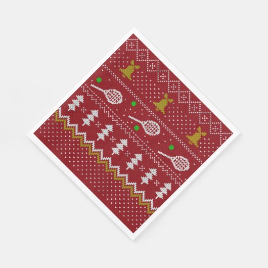 テニスクリスマスセーター編み模様レッドクリスマス スタンダードランチョンナプキン (角)