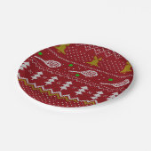 テニスクリスマスセーター編み模様レッドクリスマス ペーパープレート (アングル)