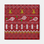 テニスクリスマスセーター編み模様レッドクリスマス マグネット (正面)