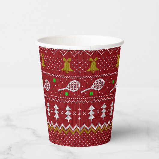 テニスクリスマスセーター編み模様レッドクリスマス 紙コップ (右)