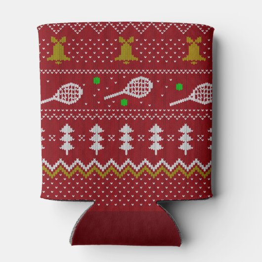 テニスクリスマスセーター編み模様レッドクリスマス 缶クーラー (裏面)