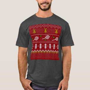 テニスクリスマスセーター編み模様レッドクリスマス Tシャツ