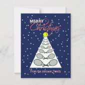 テニスクリスマスツリーと家族の写真 シーズンカード (正面)