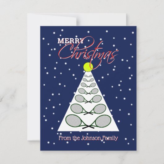 テニスクリスマスツリーと家族の写真 シーズンカード (正面)