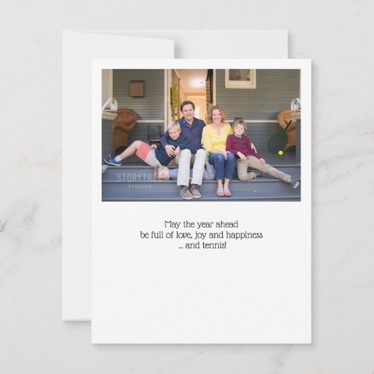 テニスクリスマスツリーと家族の写真 シーズンカード (裏面)