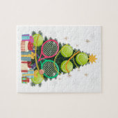 テニスクリスマスツリーテニスプレーヤーテニスコート ジグソーパズル (横)