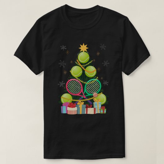 テニスクリスマスツリーテニスプレーヤーテニスコート Tシャツ (デザイン正面)