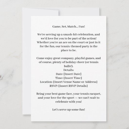 テニスクリスマステーマのテニスパーティーInvitati 招待状 (裏面)