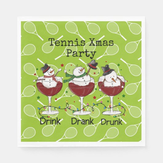 テニスクリスマスパーティーと雪だるまドリンクワイン スタンダードランチョンナプキン (正面)