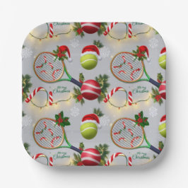 テニスクリスマスフェスティバルラケットとボール ペーパープレート