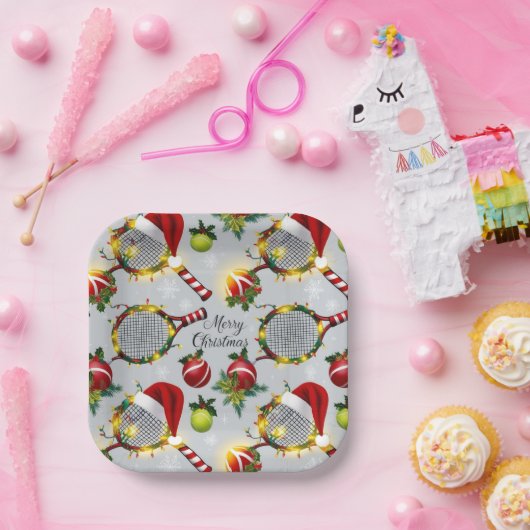 テニスクリスマスフェスティバルラケットとボール ペーパープレート (パーティー)