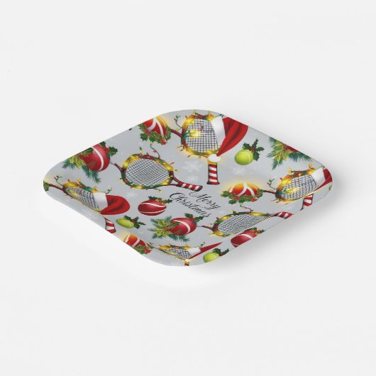 テニスクリスマスフェスティバルラケットとボール ペーパープレート (傾斜あり)