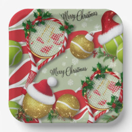 テニスクリスマスフェスティバルラケットとボール ペーパープレート