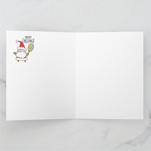 テニスクリスマスホリデーとボールとサンタおもしろい カード (内部)