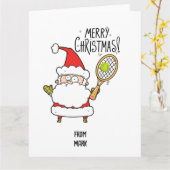 テニスクリスマスホリデーとボールとサンタおもしろい カード (黄色い花)