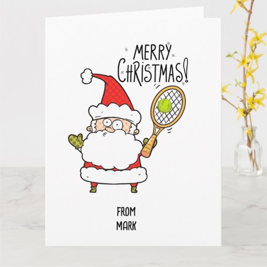 テニスクリスマスホリデーとボールとサンタおもしろい カード (黄色い花)