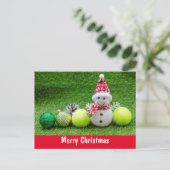 テニスクリスマスホリデーと雪だるまとオーナメント ポストカード (スタンド正面)