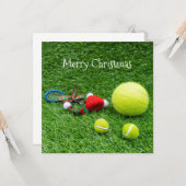 テニスクリスマスホリデーウィズサンタハットオーナメント カード (正面/裏面インサイチュ)