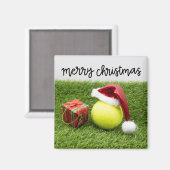 テニスクリスマスホリデーカード(ボールとサンタ) マグネット (正面/裏面)