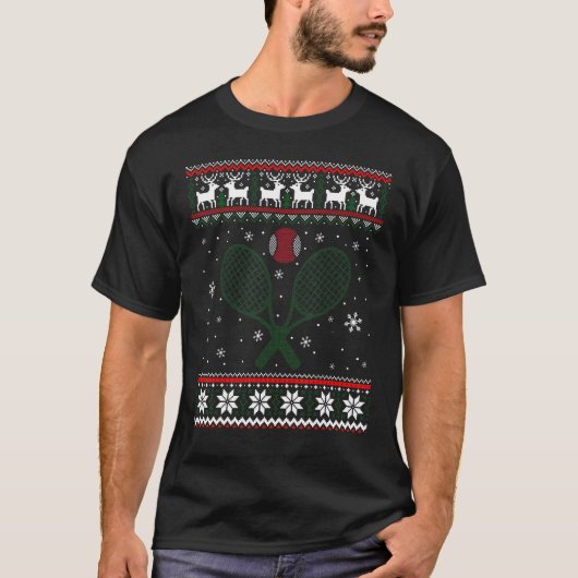 テニスクリスマス醜いクリスマスセーター Tシャツ (正面)