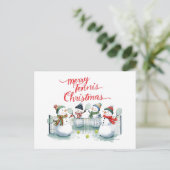 テニスクリスマス お祭り気分な雪だるま シーズンポストカード (スタンド正面)