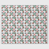 テニスクリスマス，グレー – 白いバッファローのプレイド ラッピングペーパー (フラット)