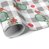 テニスクリスマス，グレー – 白いバッファローのプレイド ラッピングペーパー (ロールコーナー)