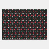 🎾テニスクリスマス、白黒パターン ラッピングペーパーシート (正面3)