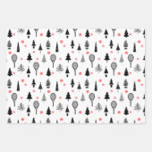 🎾テニスクリスマス、白黒パターン ラッピングペーパーシート (正面)