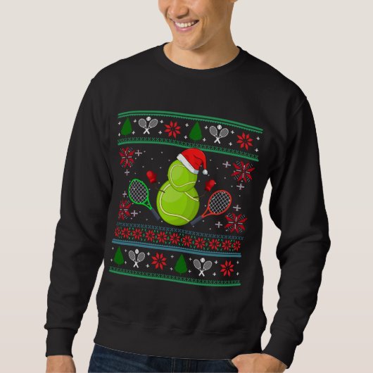 テニスクールサンタ帽の醜いクリスマスセーター スウェットシャツ (正面)
