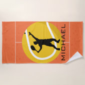 テニスゲパーソナライズされたーム選手サーブボールオレンジ ビーチタオル (正面)