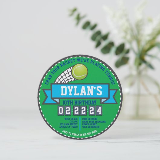 テニスゲームスポーツ誕生日パーティーラウンド 招待状 (スタンド正面)