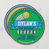 テニスゲームスポーツ誕生日パーティーラウンド 招待状 (正面/裏面)