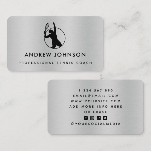 テニスコアーメタリックプレーヤーロゴソーシャルメディア 名刺 (正面/裏面)