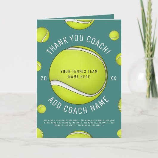 テニスコーチに感謝 - あなたのチームプレーヤーの名前を追加してください サンキューカード (正面)