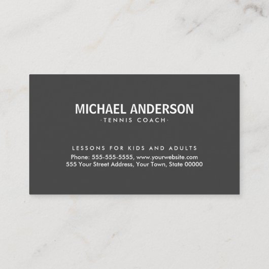 テニスコーチまたはプレイヤー名刺-モダン 名刺 (裏面)