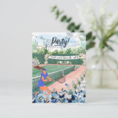 テニスコートの花嫁 テニス バチェロレッテ テーマのウェディング ポストカード (スタンド正面)