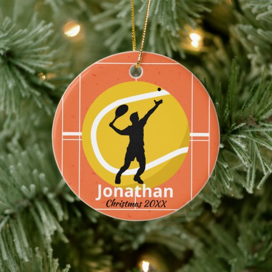 テニスコートの選手パーソナライズされた達 セラミックオーナメント (ツリー)