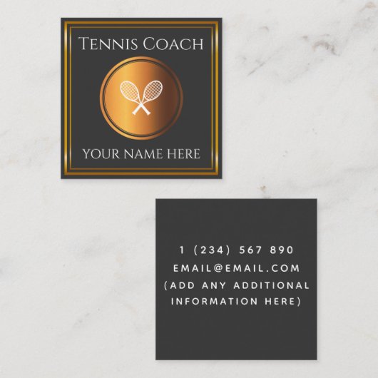 テニスコートインストラクター先生金ゴールドミニマルスポーツ スクエア名刺 (正面/裏面)