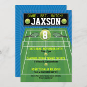 テニスコートボールラケット誕生日パーティー 招待状 (正面/裏面)