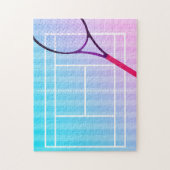 テニスコートラケットガールズスポーツピンクパープルブルー ジグソーパズル (縦)