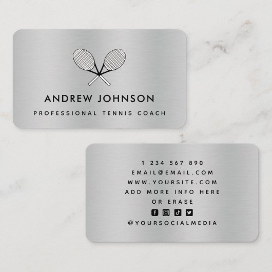 テニスコート金属製ラケットロゴソーシャルメディア 名刺 (正面/裏面)